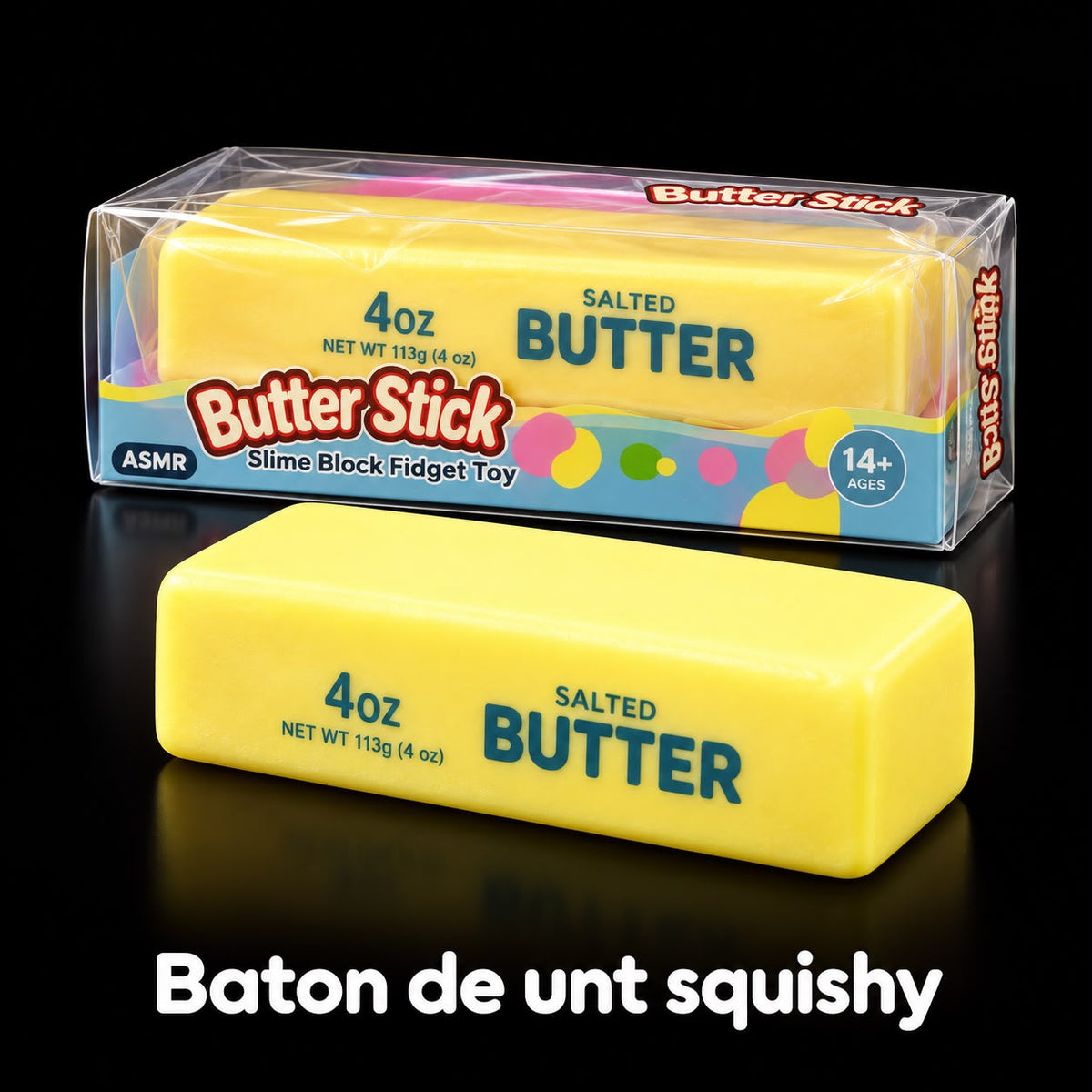 Butterstick albastru și roz (strat de ceară) — produs și ambalaj