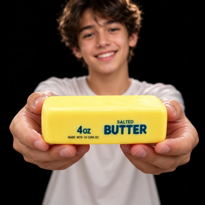 Butterstick albastru și roz (strat de ceară) — fotografie cu produsul în mână